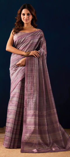 Purple and Violet color Readymade Saree in Blended fabric with Printed work