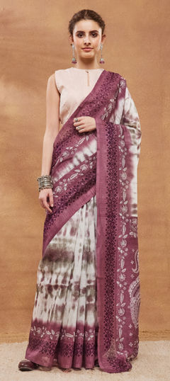 Purple and Violet color Readymade Saree in Blended fabric with Printed work