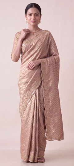 Pink and Majenta color Saree in Banarasi Silk fabric with Cut Dana, Sequence, Weaving work