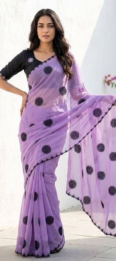 Purple and Violet color Saree in Georgette fabric with Printed work