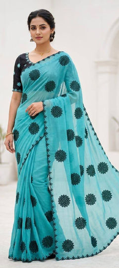 Blue color Saree in Georgette fabric with Printed work