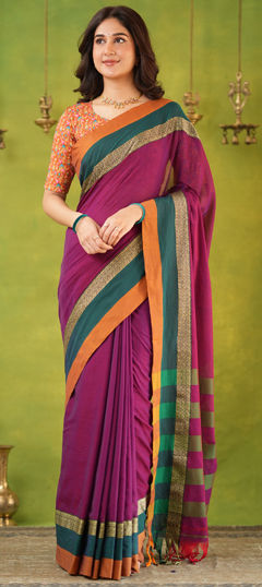 Pink and Majenta color Saree in Cotton fabric with Printed work