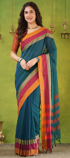 Green color Saree in Cotton fabric with Printed work