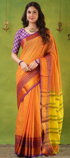 Yellow color Saree in Cotton fabric with Printed work