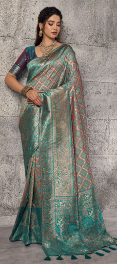 Black and Grey, Blue color Saree in Banarasi Silk fabric with Weaving, Zari work