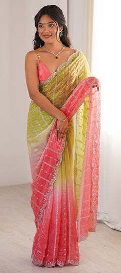 Green color Saree in Tissue fabric with Embroidered, Sequence work