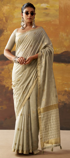 Black and Grey color Saree in Cotton fabric with Weaving work