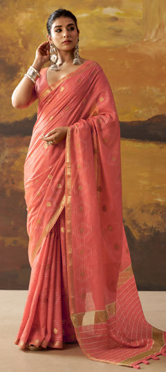 Pink and Majenta color Saree in Cotton fabric with Weaving work