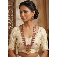 Gold Rodium Polish Pink and Majenta color Necklace in Copper studded with CZ Diamond, Pearl