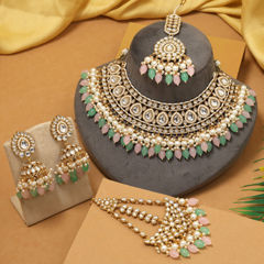 Gold Rodium Polish Multicolor color Necklace in Metal Alloy studded with CZ Diamond, Pearl