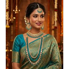 Gold Rodium Polish Blue color Necklace in Metal Alloy studded with Kundan