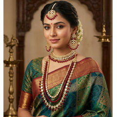 Gold Rodium Polish Red and Maroon color Necklace in Metal Alloy studded with Kundan