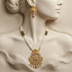Gold Rodium Polish Gold color Necklace in Metal Alloy studded with Kundan, Pearl