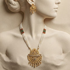 Gold Rodium Polish Gold color Necklace in Metal Alloy studded with Kundan, Pearl