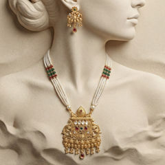 Gold Rodium Polish Gold color Necklace in Metal Alloy studded with Kundan, Pearl