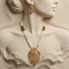 Gold Rodium Polish Gold color Necklace in Metal Alloy studded with Kundan, Pearl