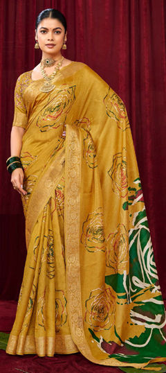 Yellow color Saree in Silk fabric with Weaving work