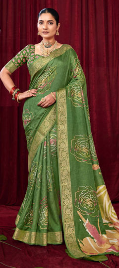 Green color Saree in Silk fabric with Weaving work