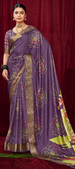 Purple and Violet color Saree in Silk fabric with Weaving work