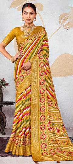 Multicolor color Saree in Silk fabric with Printed, Weaving work