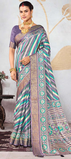Multicolor color Saree in Silk fabric with Printed, Weaving work
