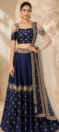 Blue color Ready to Wear Lehenga in Silk fabric with Embroidered, Sequence work