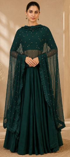 Green color Ready to Wear Lehenga in Silk fabric with Embroidered, Sequence work