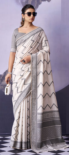 Black and Grey, White and Off White color Saree in Cotton fabric with Weaving work