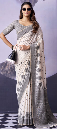 Black and Grey, White and Off White color Saree in Cotton fabric with Weaving work