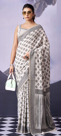Black and Grey, White and Off White color Saree in Cotton fabric with Weaving work