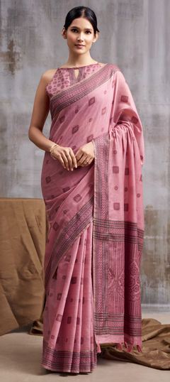 Pink and Majenta color Saree in Cotton fabric with Weaving work