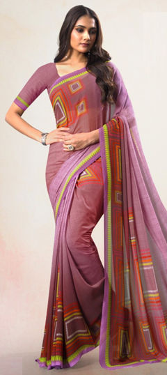 Purple and Violet color Saree in Faux Georgette fabric with Digital Print work