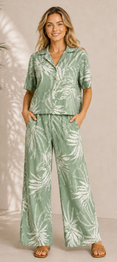 Green color Co-ords Set in Cotton fabric with Printed work