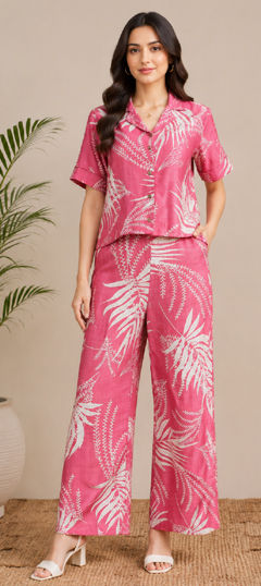 Pink and Majenta color Co-ords Set in Cotton fabric with Printed work