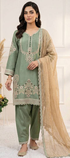 Green color Salwar Kameez in Satin Silk fabric with Embroidered, Sequence work
