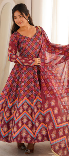 Multicolor color Salwar Kameez in Muslin fabric with Embroidered, Printed work