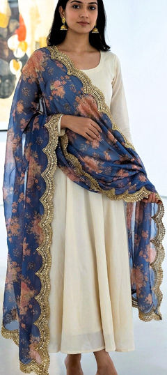 Blue color Dupatta in Art Silk fabric with Digital Print, Floral, Sequence work