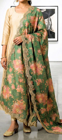 Green color Dupatta in Art Silk fabric with Digital Print, Floral, Sequence work