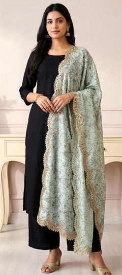 Green color Dupatta in Chinon Silk fabric with Digital Print work