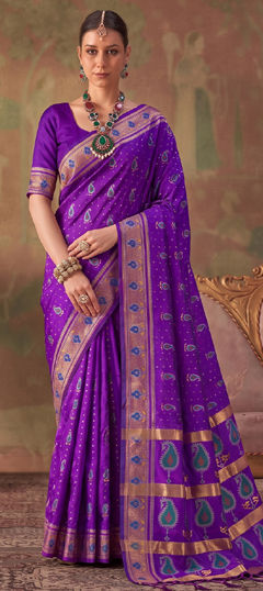 Purple and Violet color Saree in Silk fabric with Weaving work