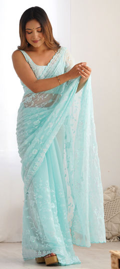 Blue color Saree in Shimmer fabric with Embroidered, Sequence work