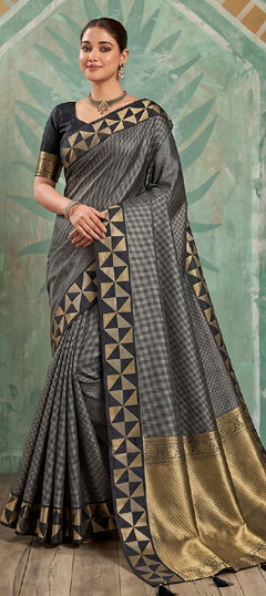 Black and Grey color Saree in Art Silk fabric with Weaving, Zari work