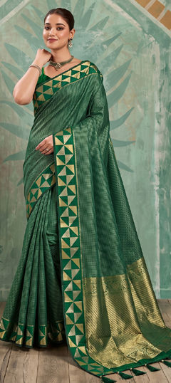 Green color Saree in Art Silk fabric with Weaving, Zari work