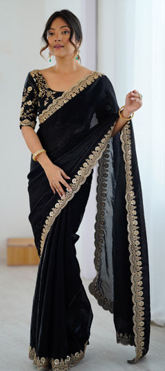 Black and Grey color Saree in Tissue fabric with Sequence work