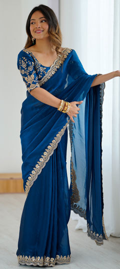 Blue color Saree in Tissue fabric with Sequence work