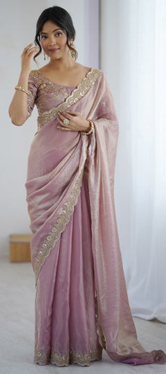 Pink and Majenta color Saree in Tissue fabric with Sequence work