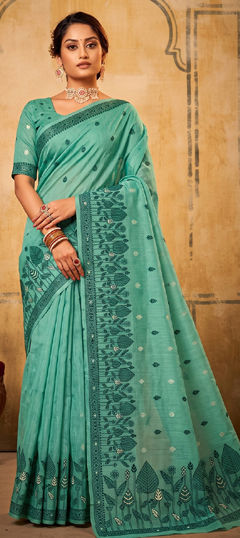 Green color Saree in Cotton fabric with Weaving work