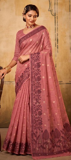 Pink and Majenta color Saree in Cotton fabric with Weaving work