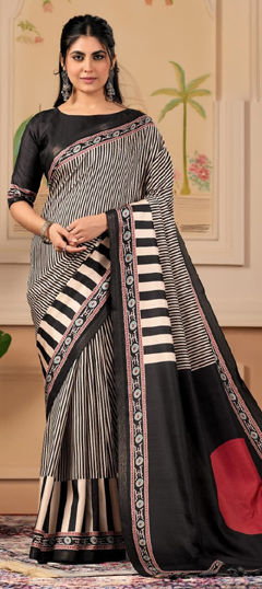 Black and Grey color Saree in Art Silk fabric with Printed work