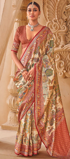 Multicolor color Saree in Silk fabric with Printed work